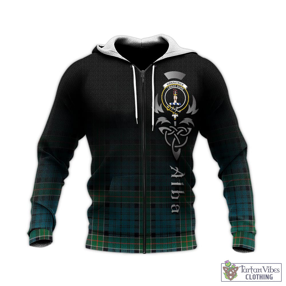 Tartan Vibes Clothing Kirkpatrick Tartan Knitted Hoodie Featuring Alba Gu Brath Family Crest Celtic Inspired