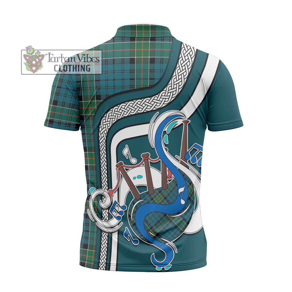 Kirkpatrick Tartan Zipper Polo Shirt with Epic Bagpipe Style - Tartanvibesclothing Shop