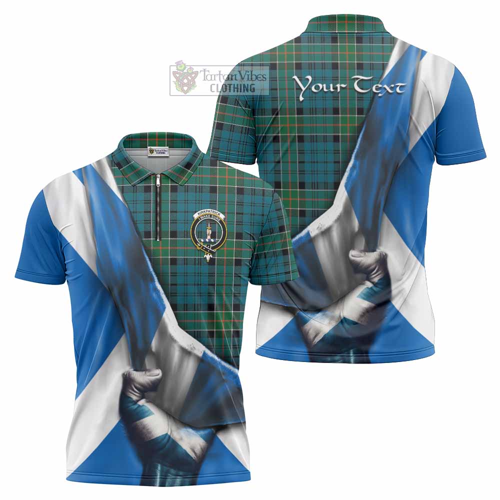 Tartan Vibes Clothing Kirkpatrick Tartan Zipper Polo Shirt with Family Crest Scotland Patriotic Style