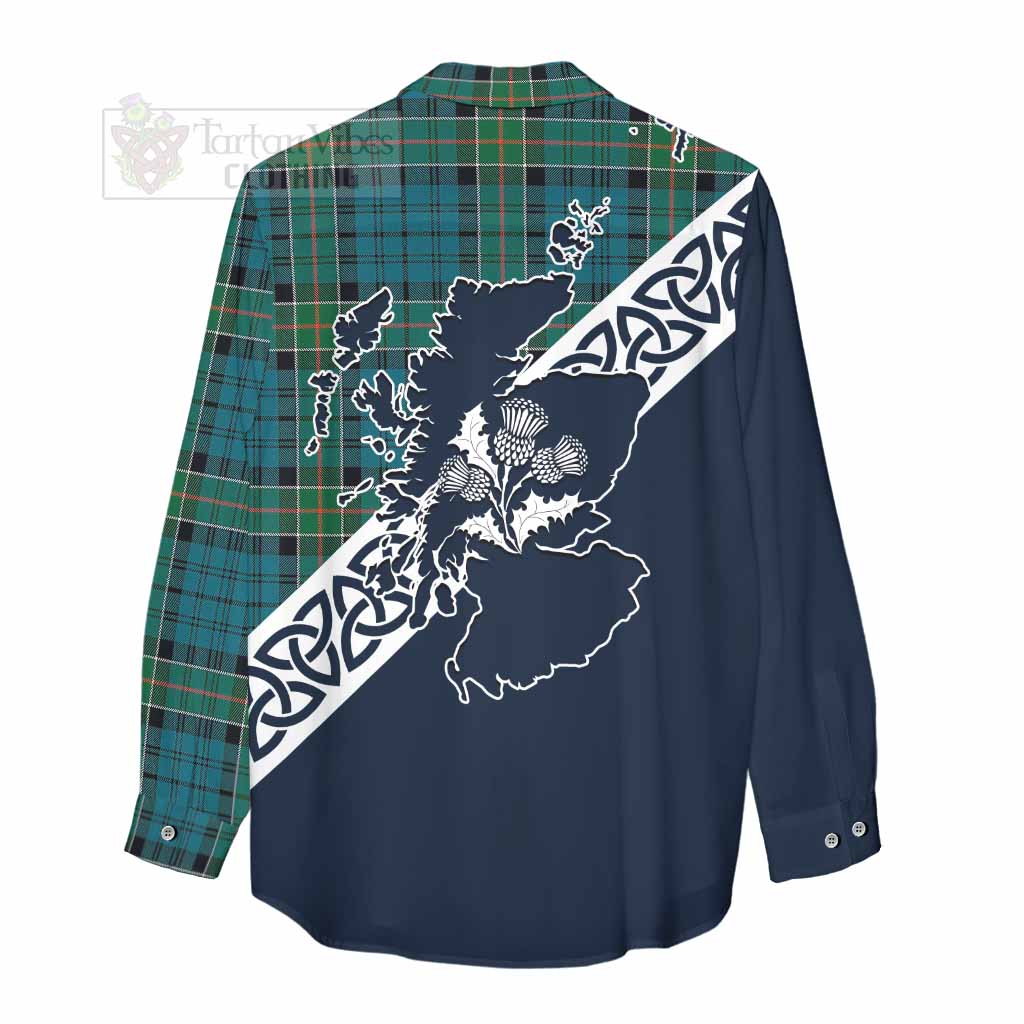 Tartan Vibes Clothing Kirkpatrick Tartan Women's Casual Shirt Featuring Thistle and Scotland Map