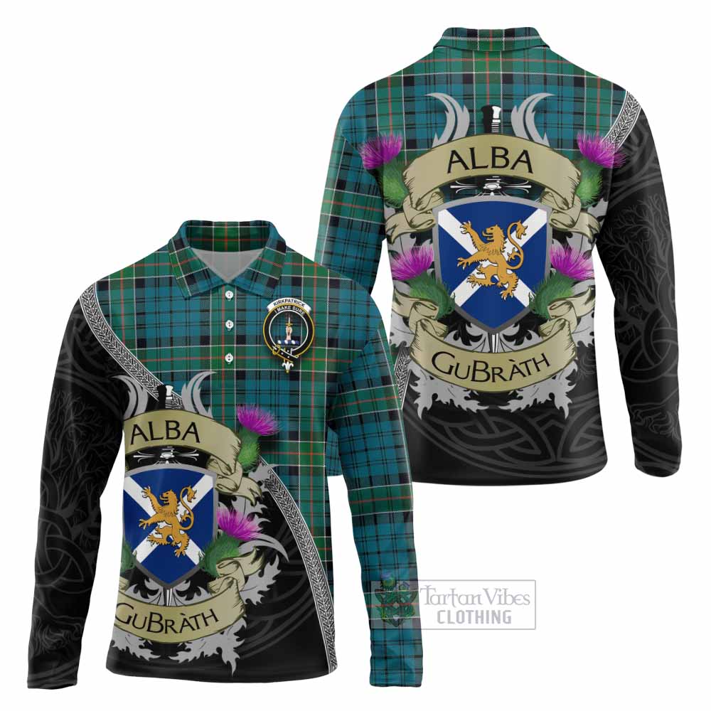 Kirkpatrick Tartan Family Crest Long Sleeve Polo Shirt Lion Rampant Royal Thistle Shield Celtic Inspired - Tartan Vibes Clothing