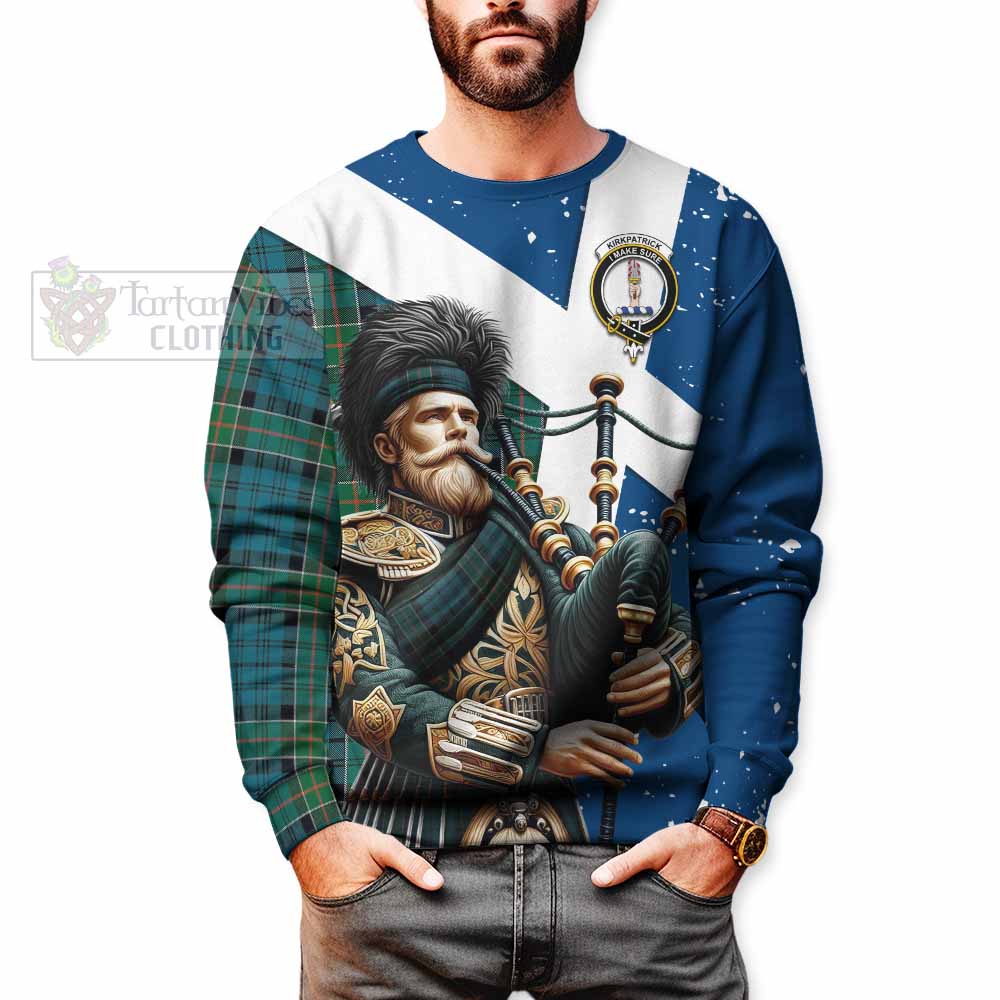 Tartan Vibes Clothing Kirkpatrick Tartan Sweatshirt with Family Crest Scottish Bagpiper Vibes