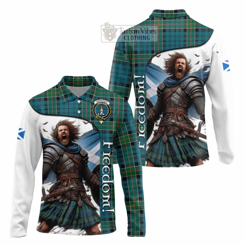 Tartan Vibes Clothing Kirkpatrick Crest Tartan Long Sleeve Polo Shirt Inspired by the Freedom of Scottish Warrior