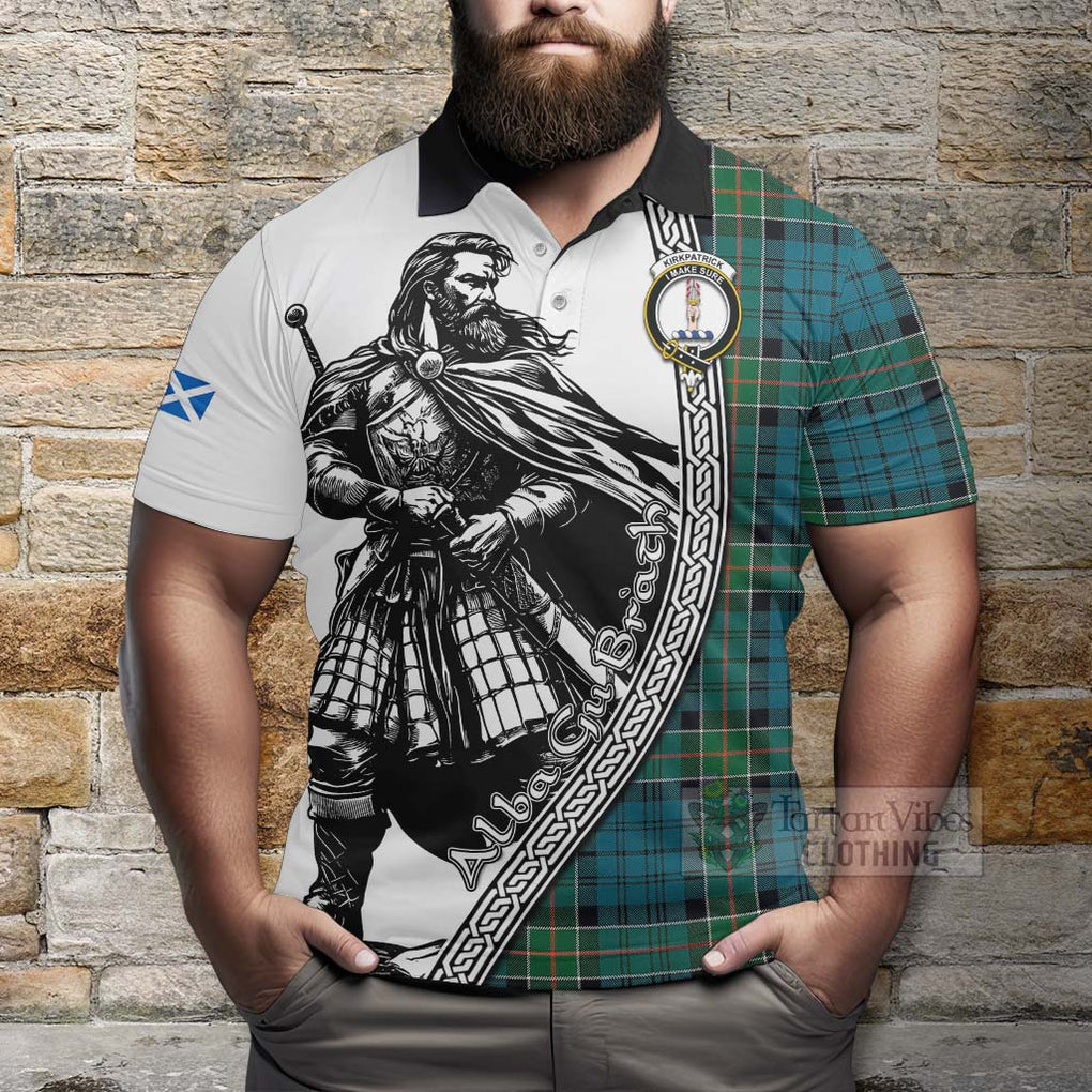 Tartan Vibes Clothing Kirkpatrick Tartan Clan Crest Polo Shirt with Highlander Warrior Celtic Style