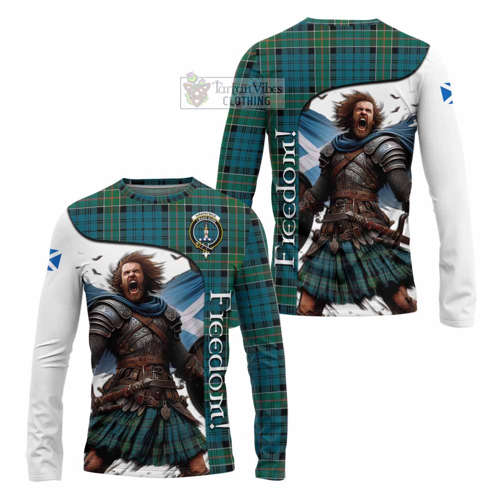 Tartan Vibes Clothing Kirkpatrick Crest Tartan Long Sleeve T-Shirt Inspired by the Freedom of Scottish Warrior