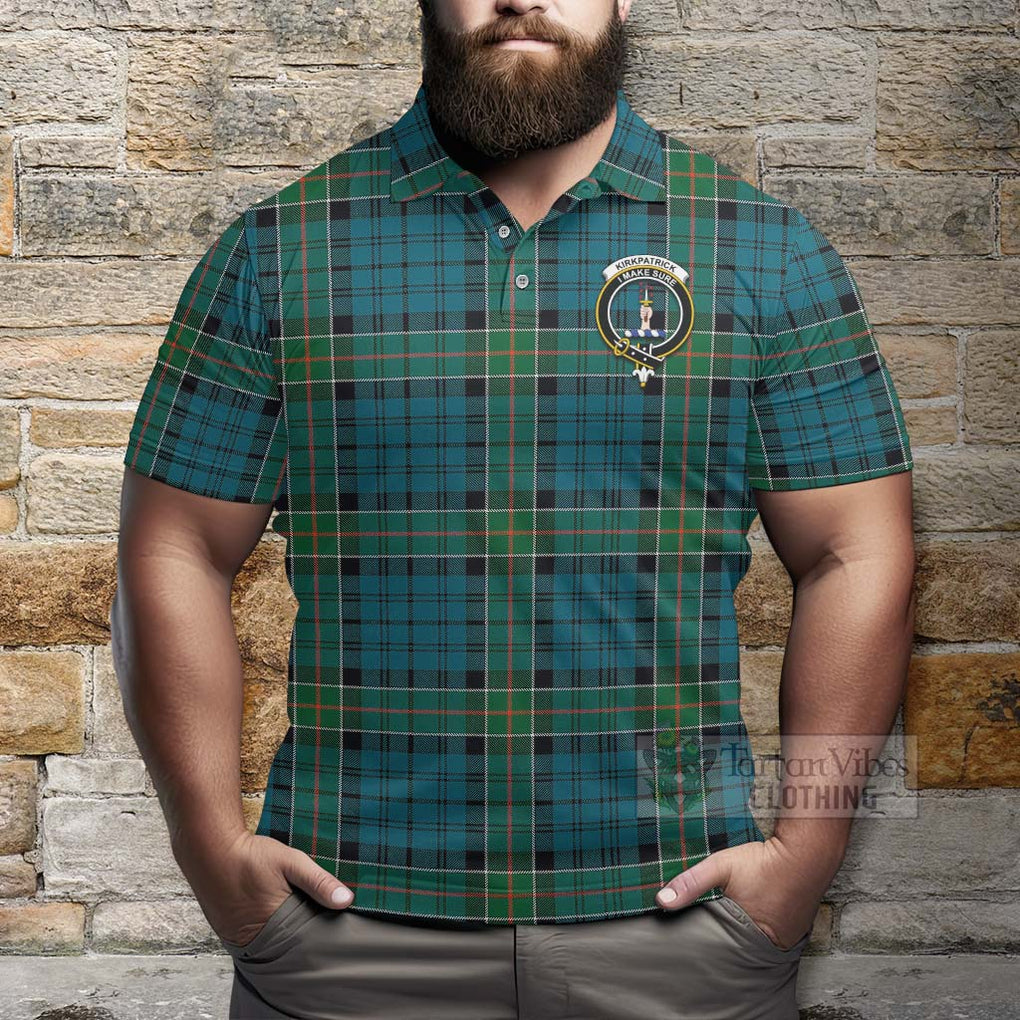 Tartan Vibes Clothing Kirkpatrick Tartan Polo Shirt with Family Crest Celtic Skull Style