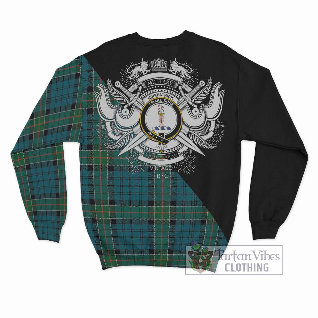 Kirkpatrick Tartan Sweatshirt with Family Crest and Military Logo Style - Tartanvibesclothing Shop