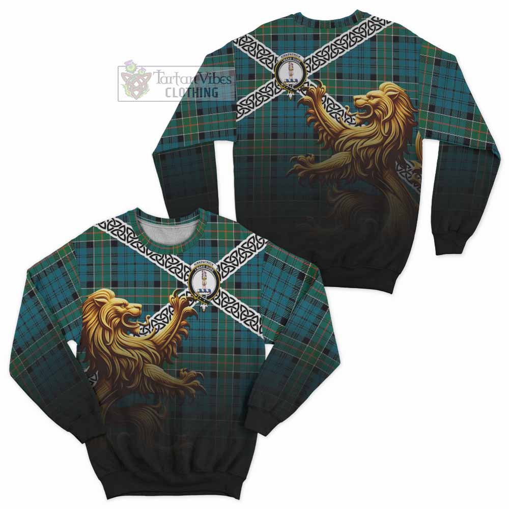 Kirkpatrick Crest Tartan Sweatshirt with Golden Lion Emblem Celtic Style - Tartan Vibes Clothing