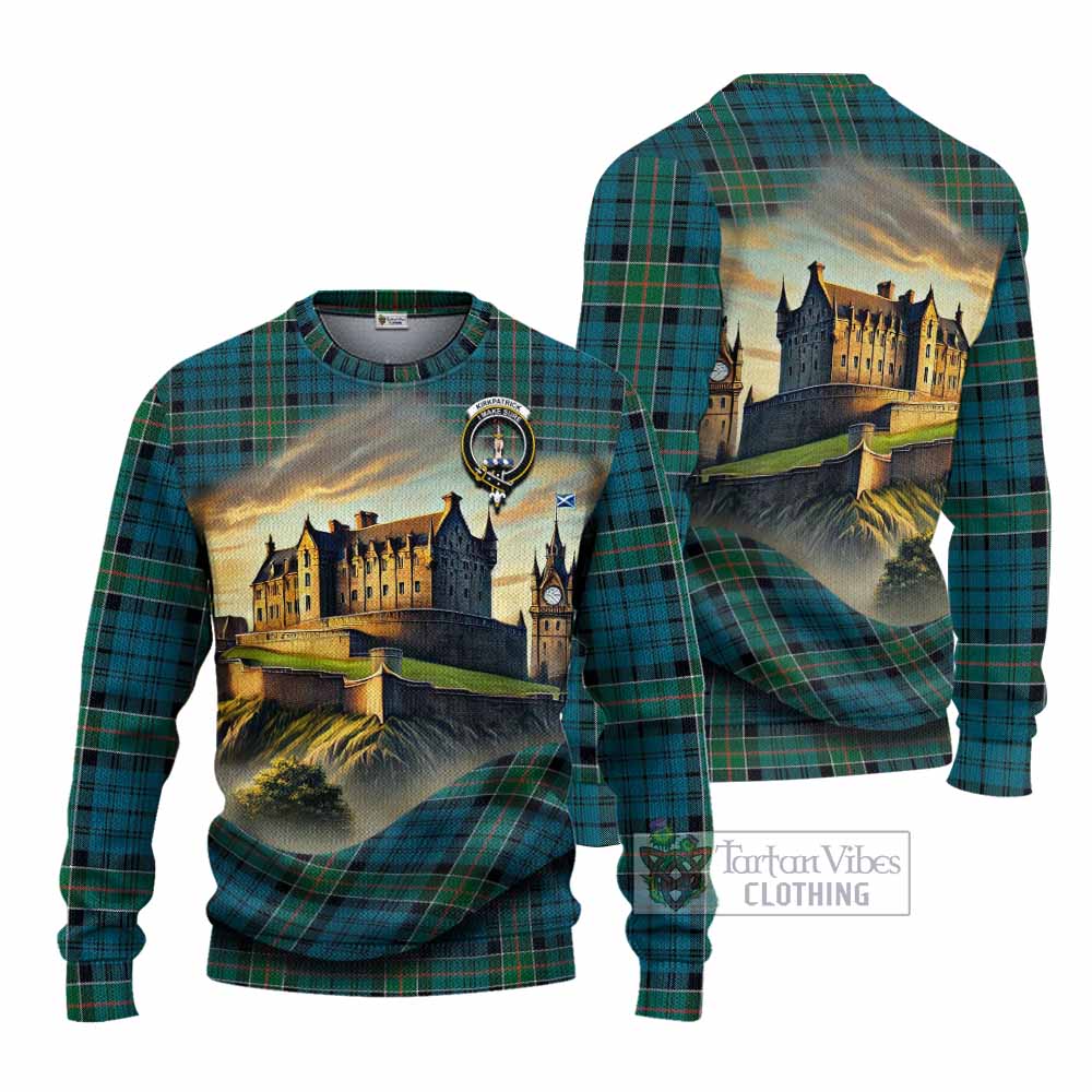 Kirkpatrick Tartan Family Crest Knitted Sweater with Scottish Ancient Castle Style - Tartan Vibes Clothing