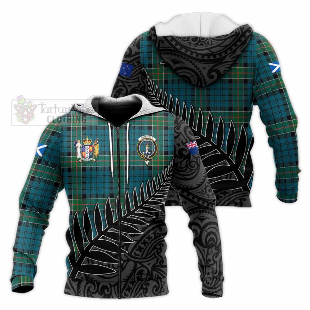 Tartan Vibes Clothing Kirkpatrick Crest Tartan Knitted Hoodie with New Zealand Silver Fern Half Style