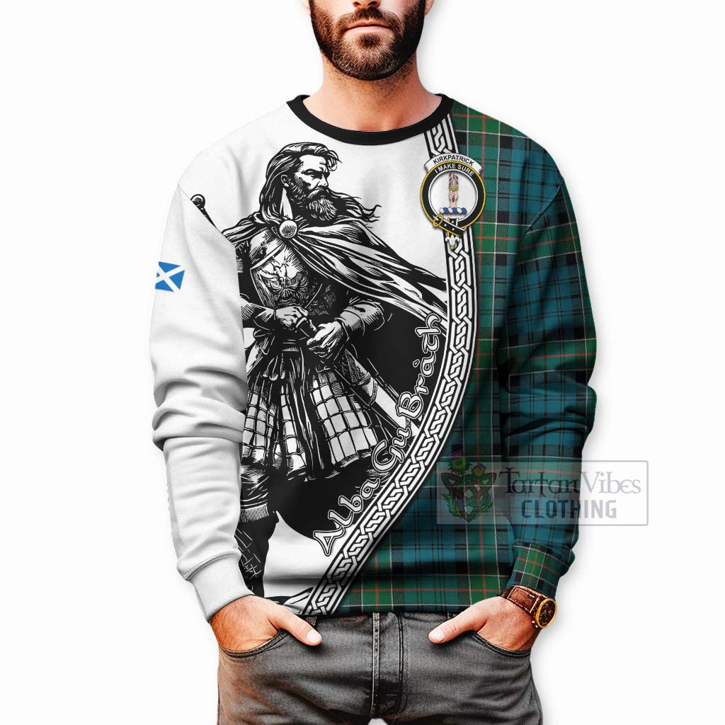 Tartan Vibes Clothing Kirkpatrick Tartan Clan Crest Sweatshirt with Highlander Warrior Celtic Style