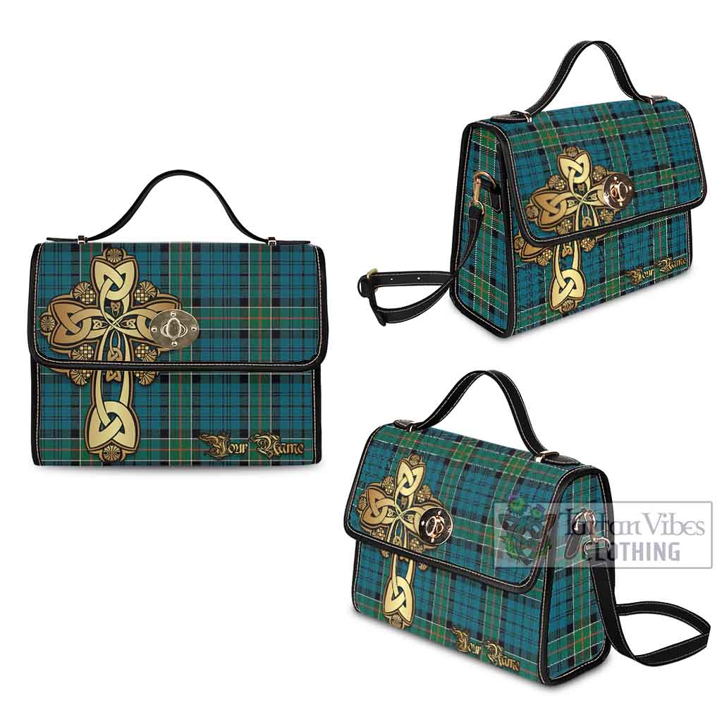 Tartan Vibes Clothing Kirkpatrick Tartan Waterproof Canvas Bag Golden Thistle Celtic Cross Style