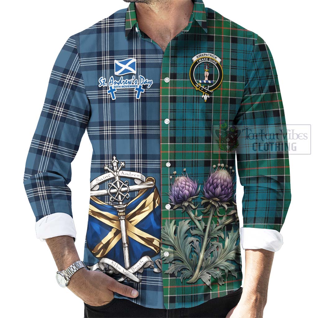 Tartan Vibes Clothing Kirkpatrick Tartan Long Sleeve Button Shirt Happy St. Andrew's Day Half Tartan Style