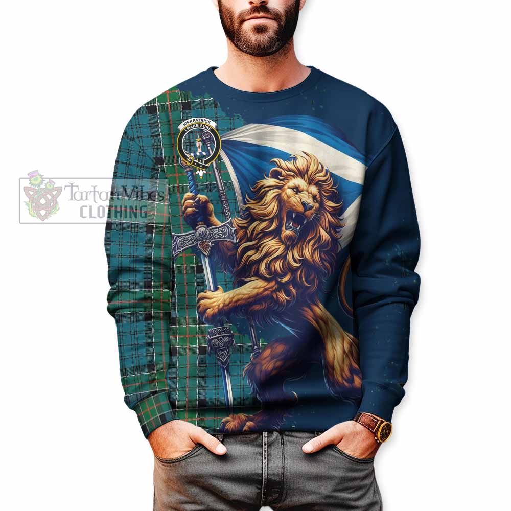 Tartan Vibes Clothing Kirkpatrick Tartan Family Crest Sweatshirt with Scottish Majestic Lion