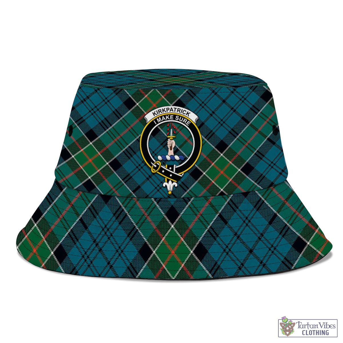 Tartan Vibes Clothing Kirkpatrick Tartan Bucket Hat with Family Crest