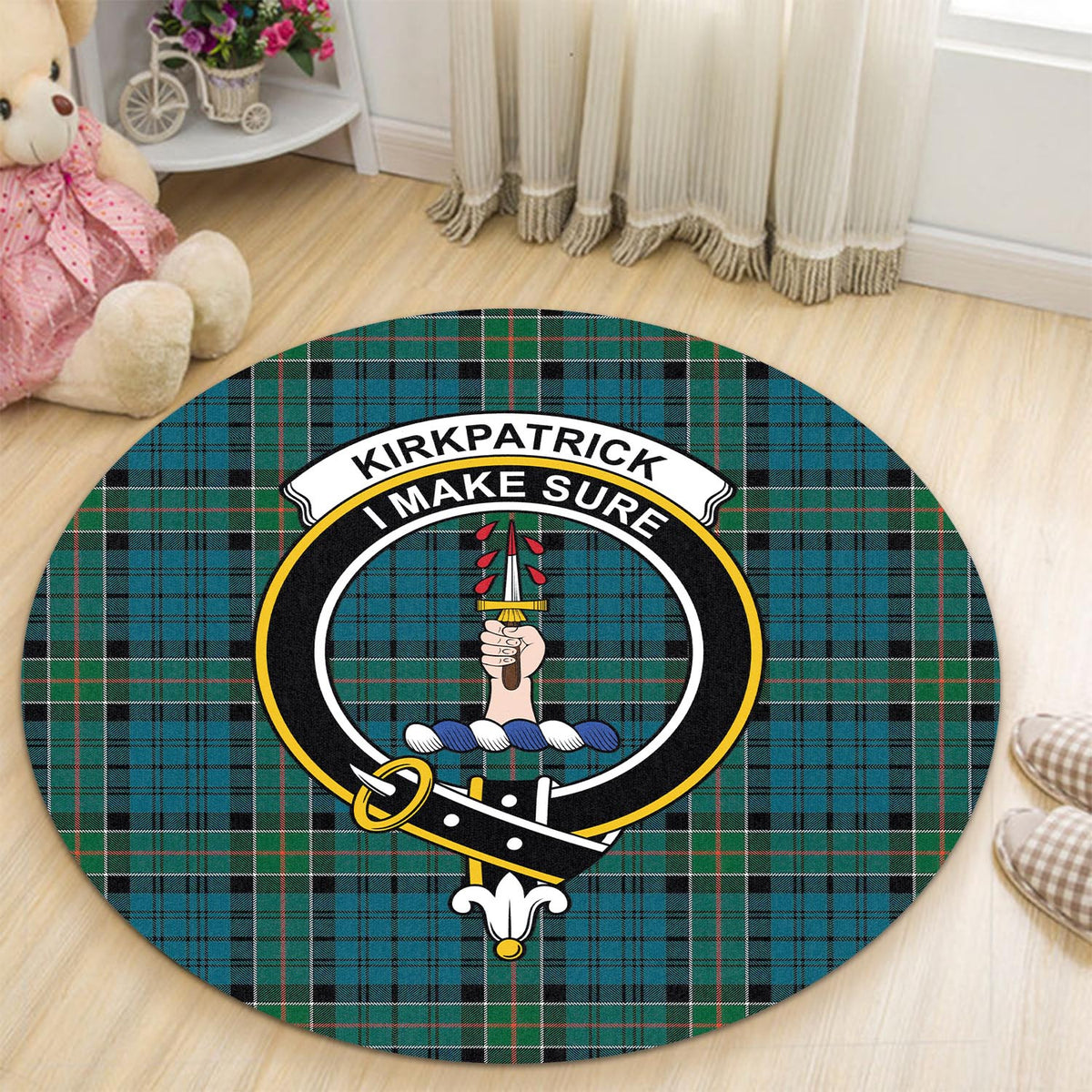 Kirkpatrick Tartan Round Rug with Family Crest - Tartan Vibes Clothing