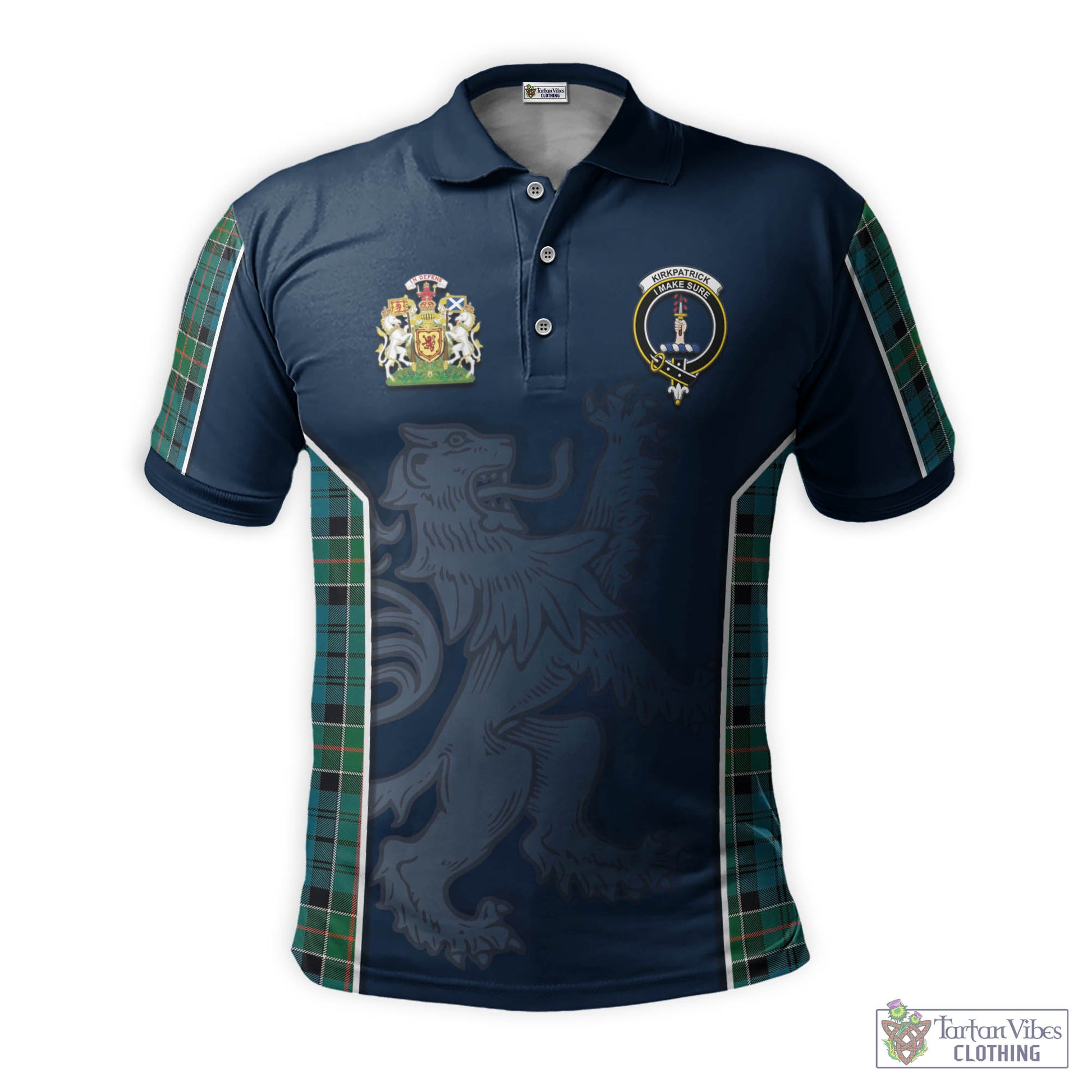 Tartan Vibes Clothing Kirkpatrick Tartan Men's Polo Shirt with Family Crest and Lion Rampant Vibes Sport Style