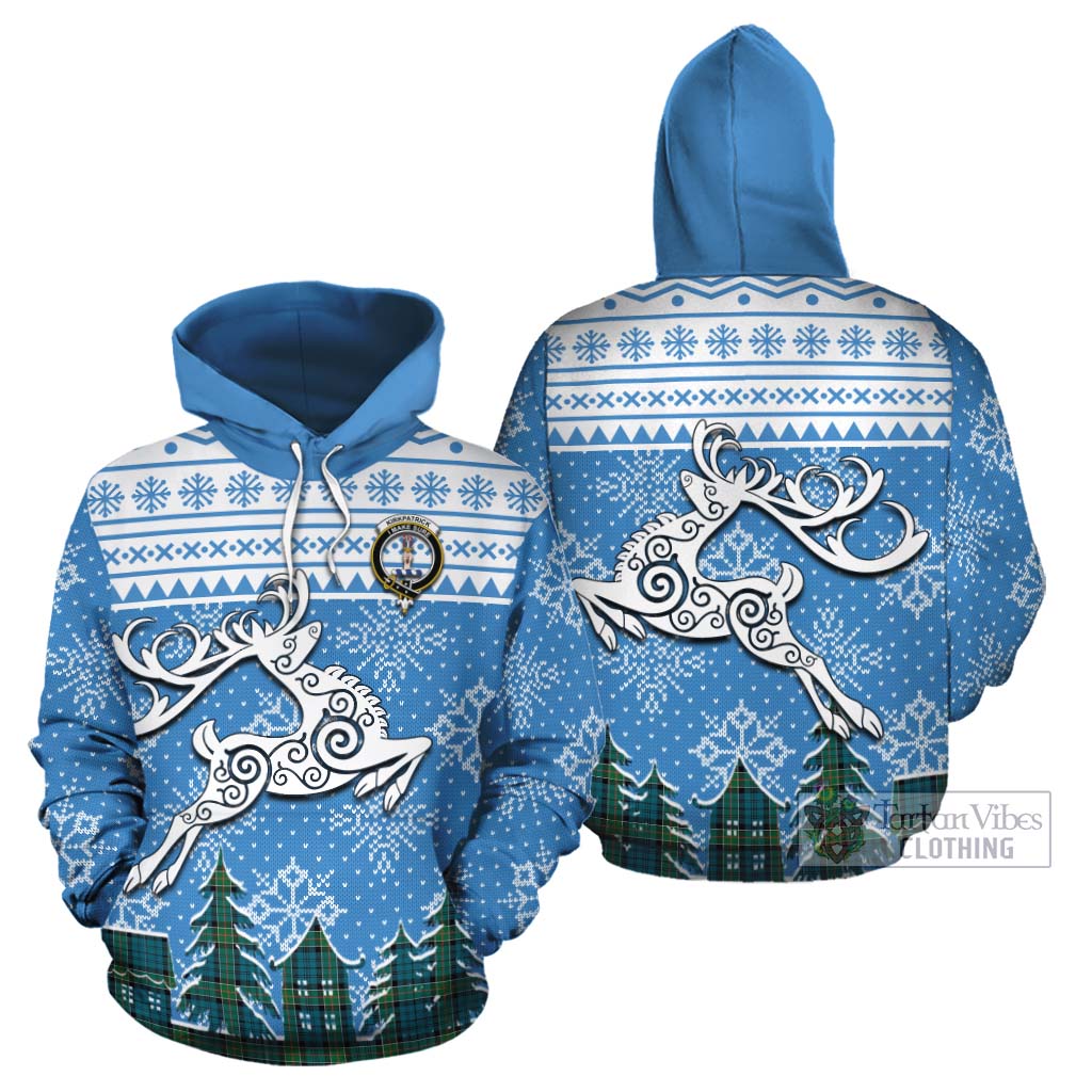 Tartan Vibes Clothing Kirkpatrick Clan Christmas Cotton Hoodie Celtic Reindeer Style