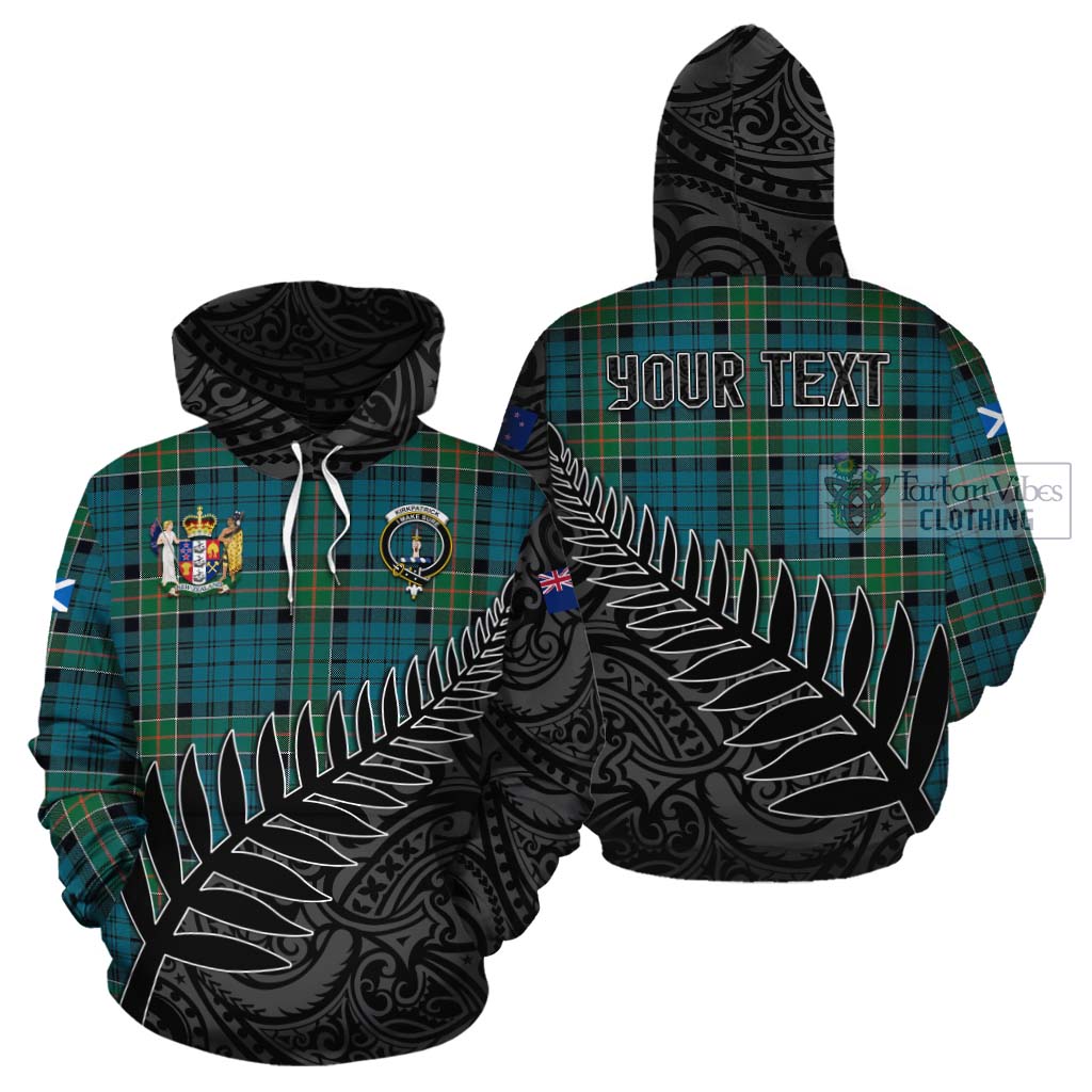 Tartan Vibes Clothing Kirkpatrick Crest Tartan Cotton Hoodie with New Zealand Silver Fern Half Style