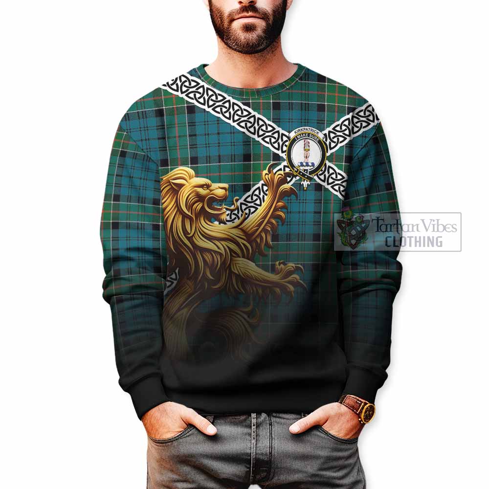 Kirkpatrick Crest Tartan Sweatshirt with Golden Lion Emblem Celtic Style - Tartan Vibes Clothing