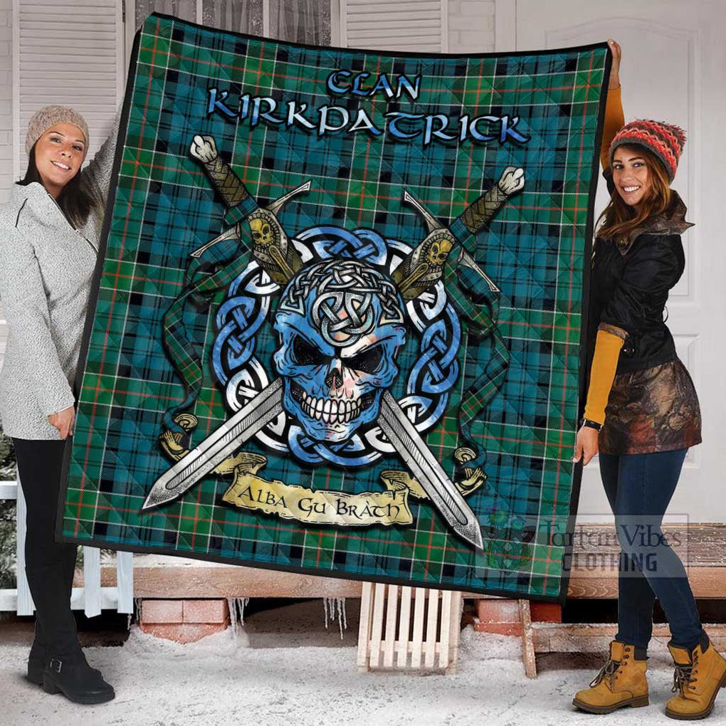 Tartan Vibes Clothing Kirkpatrick Tartan Quilt with Celtic Skull Alba Gu Brath Style