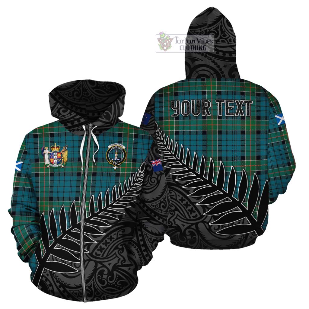 Tartan Vibes Clothing Kirkpatrick Crest Tartan Cotton Hoodie with New Zealand Silver Fern Half Style