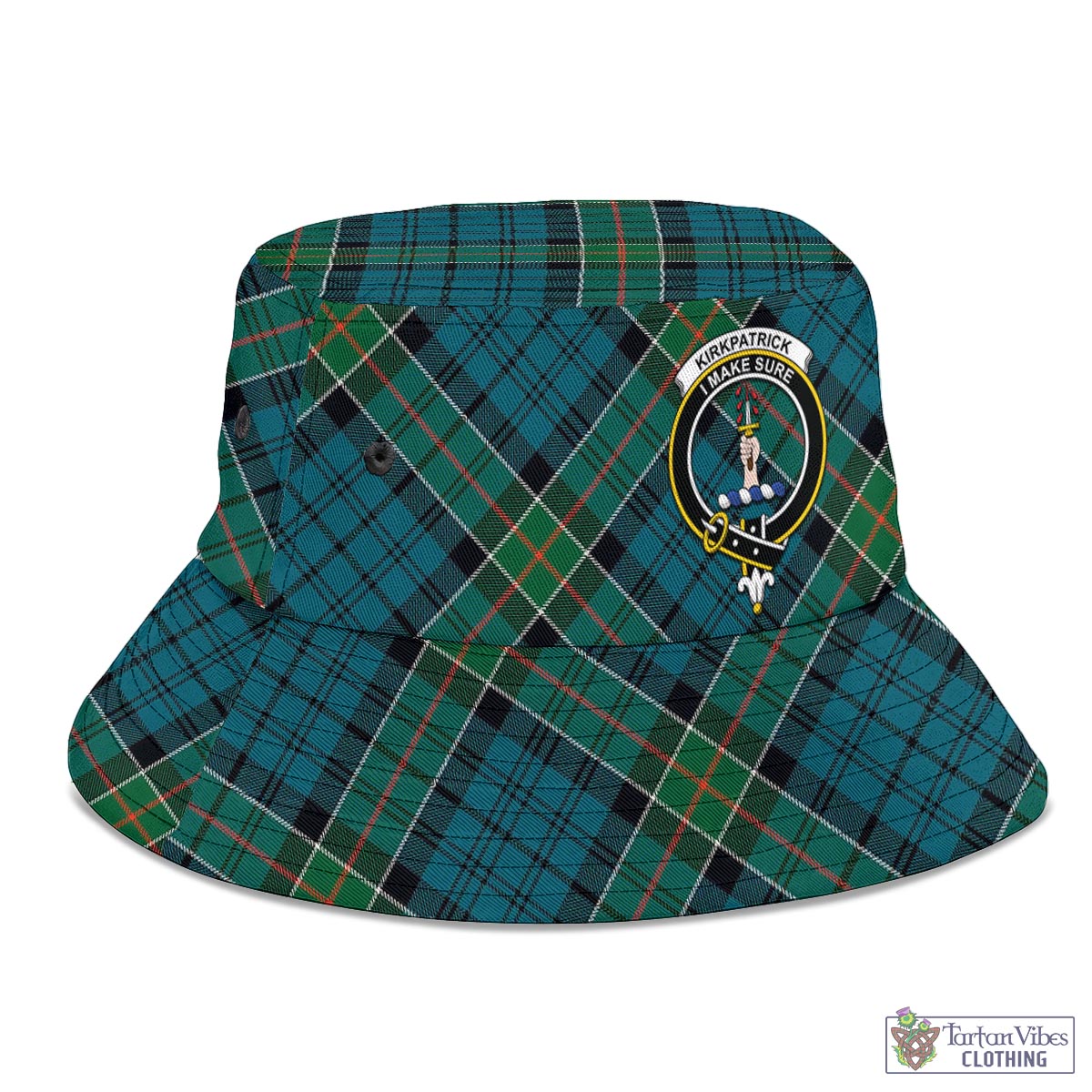 Tartan Vibes Clothing Kirkpatrick Tartan Bucket Hat with Family Crest