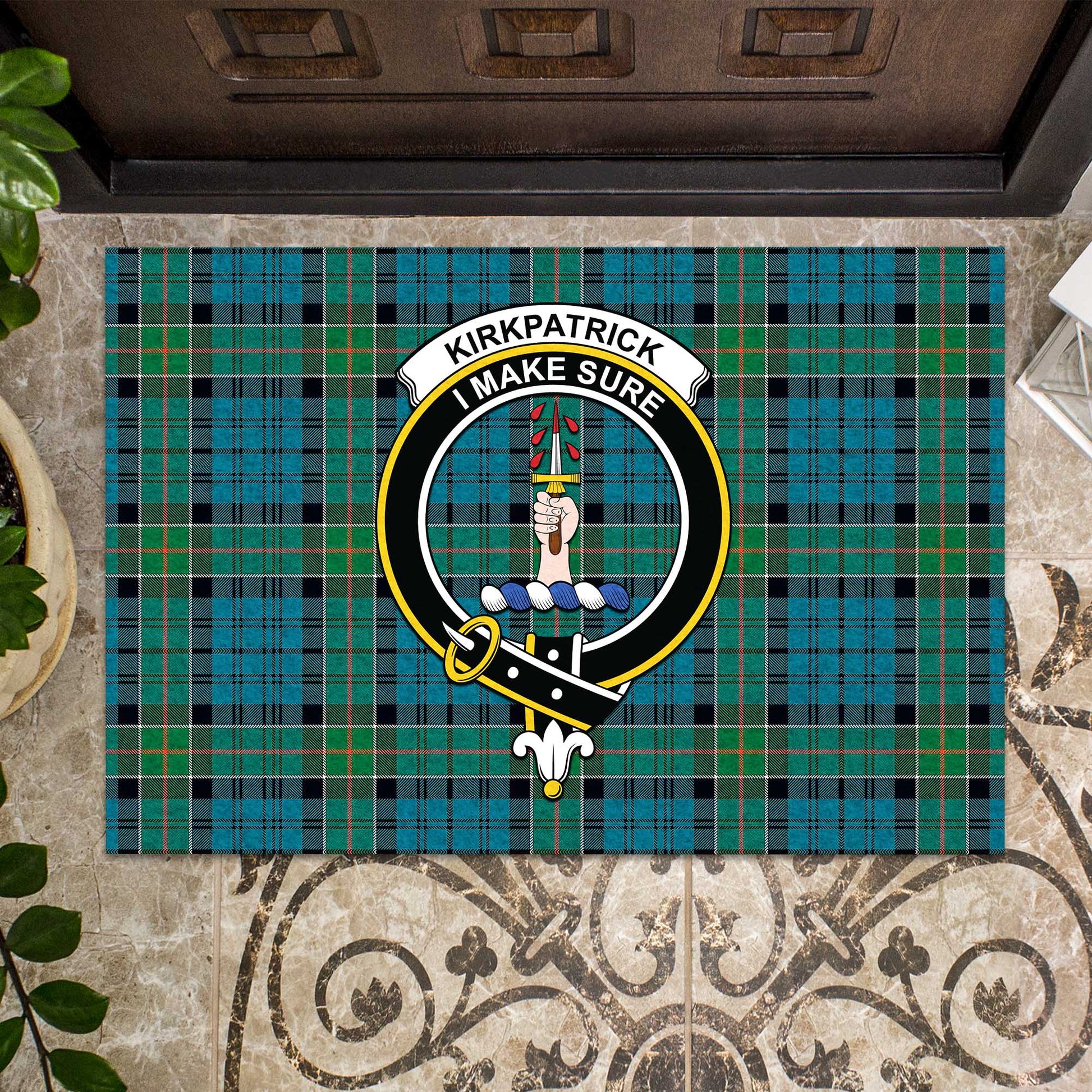 Kirkpatrick Tartan Door Mat with Family Crest - Tartanvibesclothing