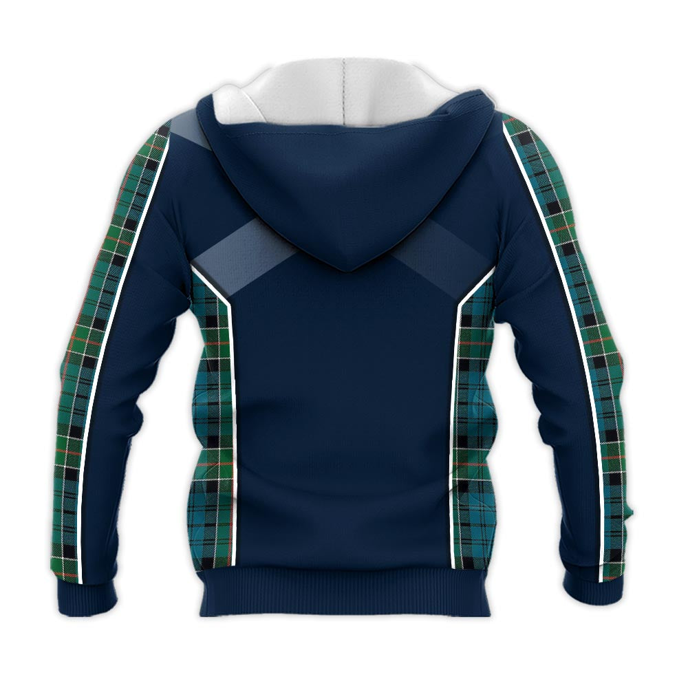 Tartan Vibes Clothing Kirkpatrick Tartan Knitted Hoodie with Family Crest and Scottish Thistle Vibes Sport Style