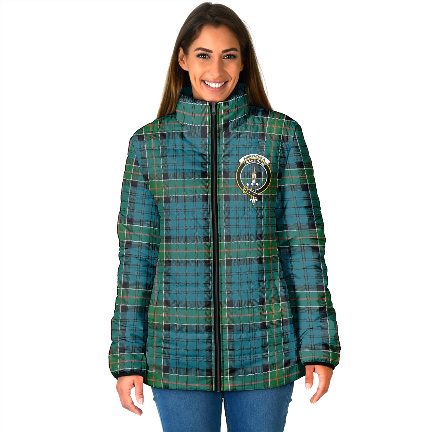 Kirkpatrick Tartan Padded Jacket with Family Crest - Tartan Vibes Clothing