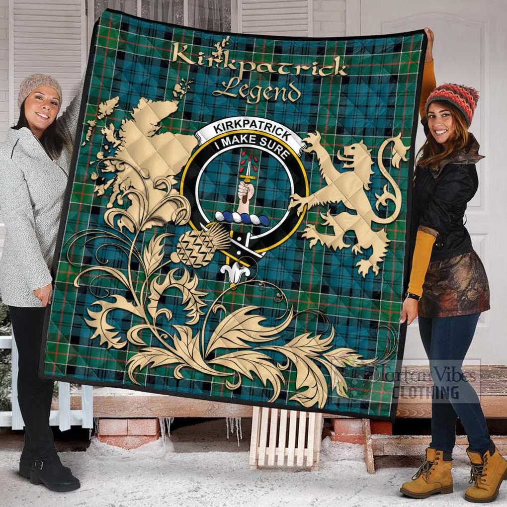 Tartan Vibes Clothing Kirkpatrick Tartan Quilt with Family Crest and Scottish Symbol Style