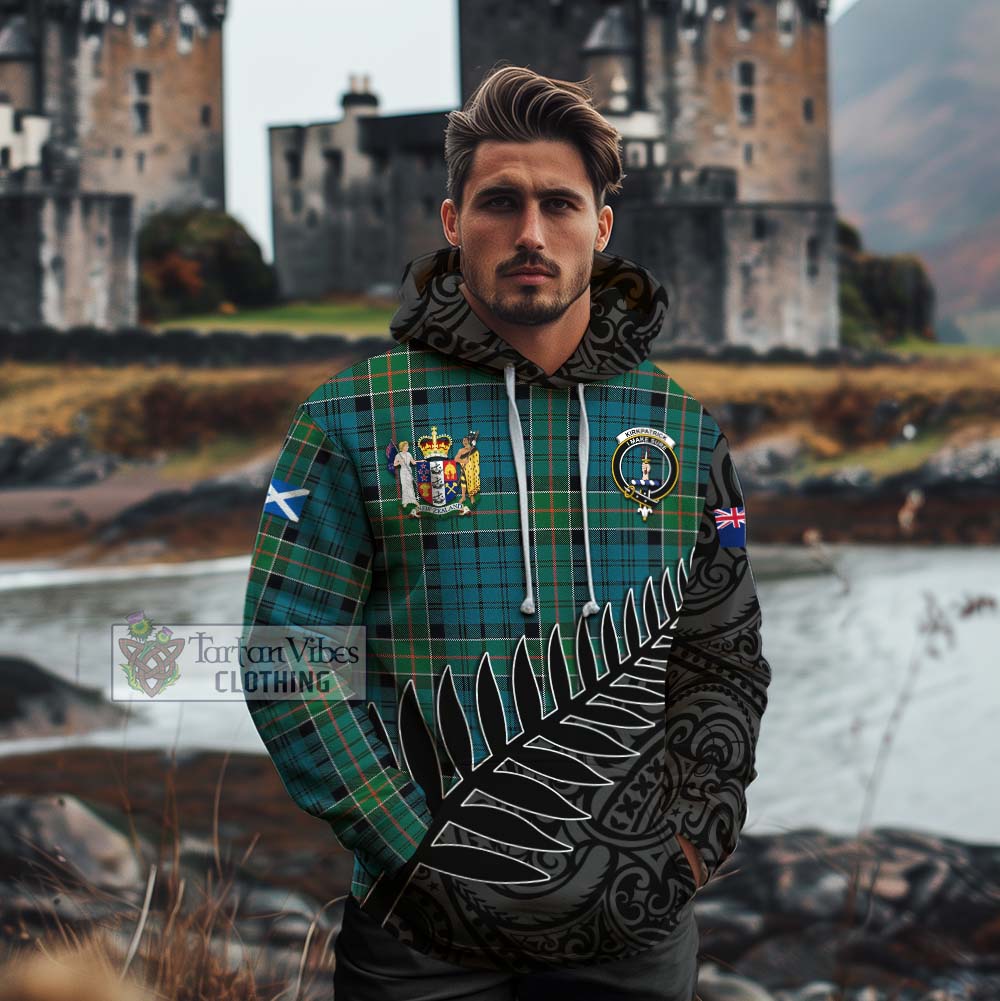 Tartan Vibes Clothing Kirkpatrick Crest Tartan Cotton Hoodie with New Zealand Silver Fern Half Style