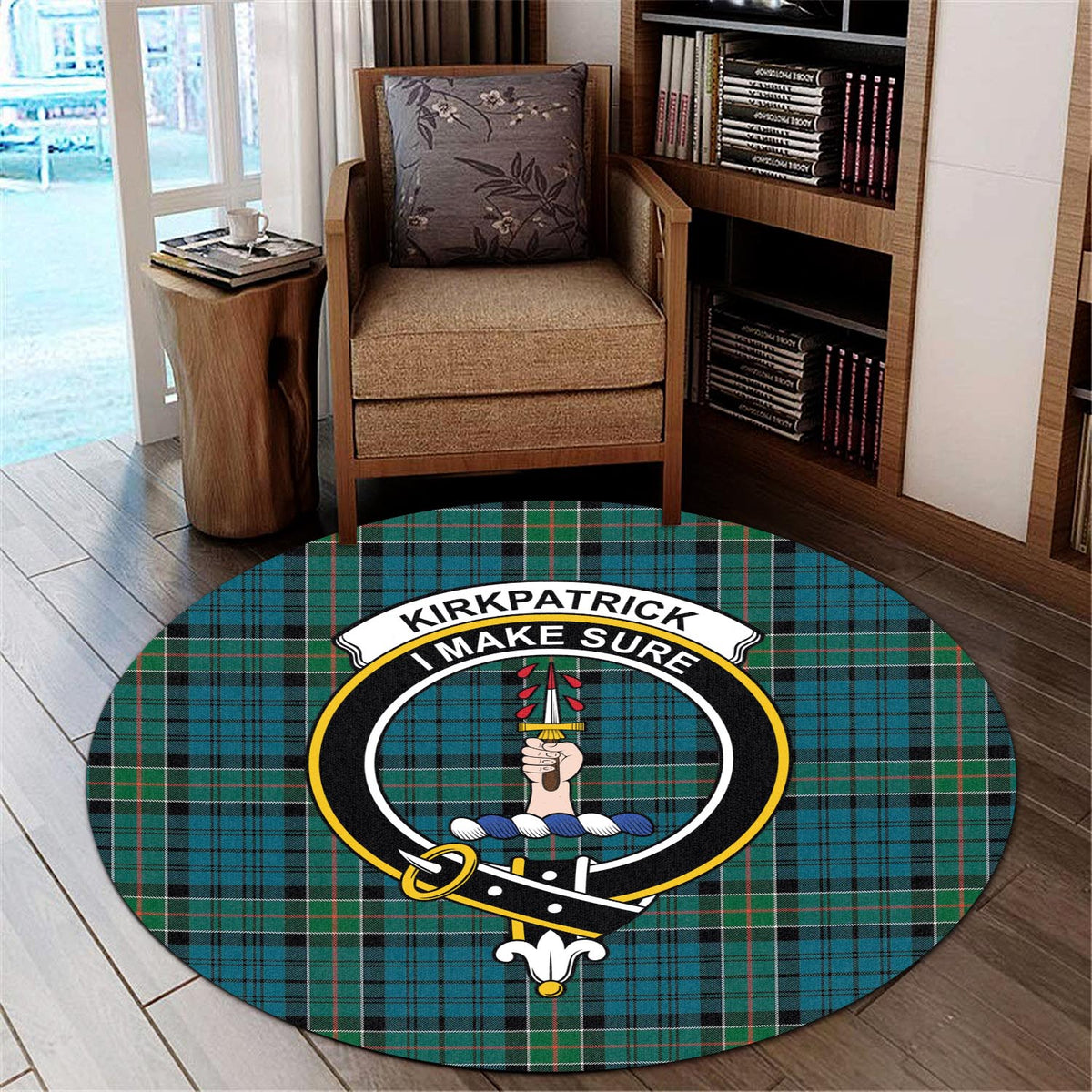 Kirkpatrick Tartan Round Rug with Family Crest - Tartan Vibes Clothing