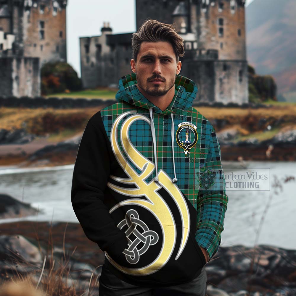 Tartan Vibes Clothing Kirkpatrick Tartan Cotton Hoodie with Family Crest and Celtic Symbol Style