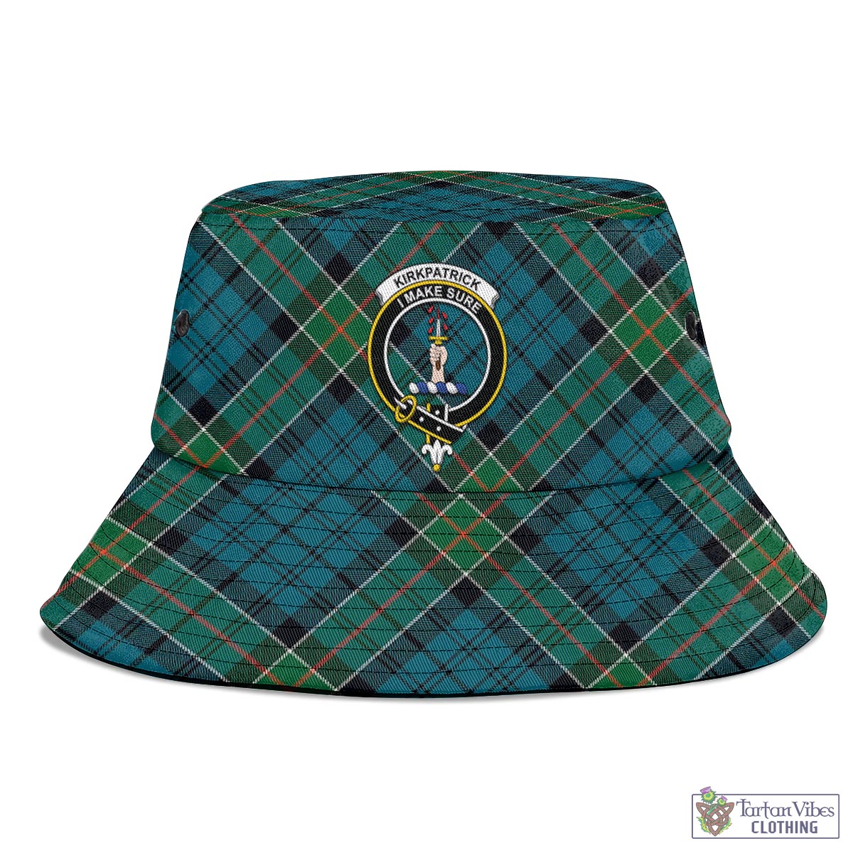 Tartan Vibes Clothing Kirkpatrick Tartan Bucket Hat with Family Crest