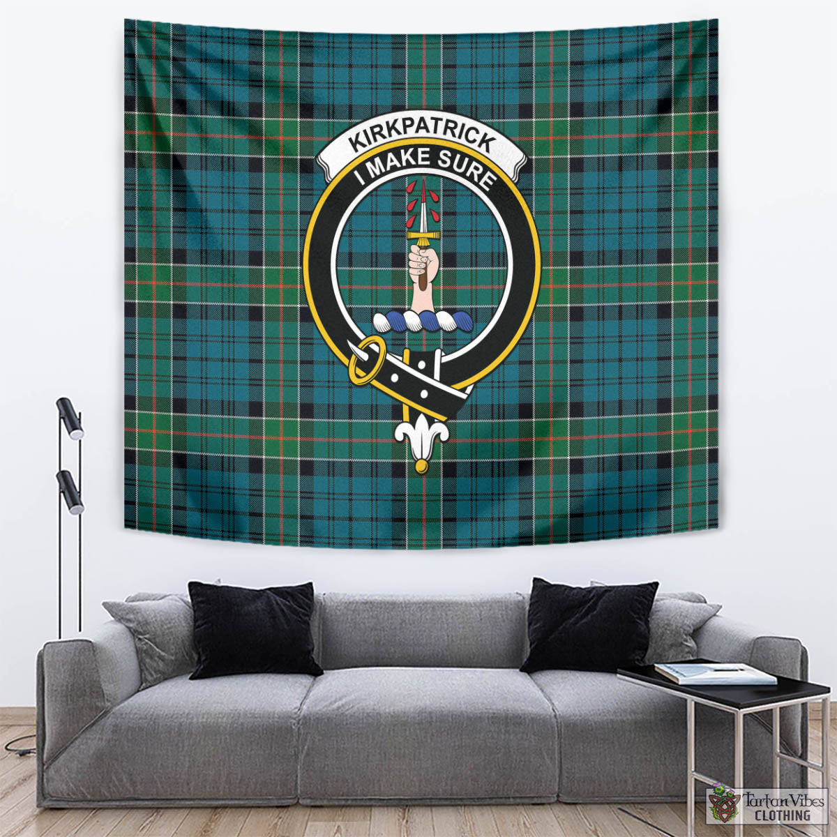 Tartan Vibes Clothing Kirkpatrick Tartan Tapestry Wall Hanging and Home Decor for Room with Family Crest