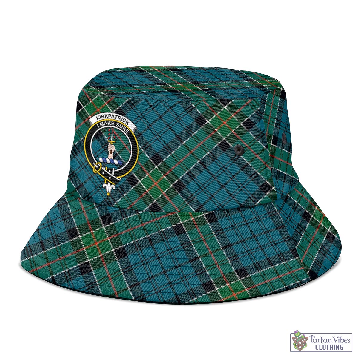 Tartan Vibes Clothing Kirkpatrick Tartan Bucket Hat with Family Crest