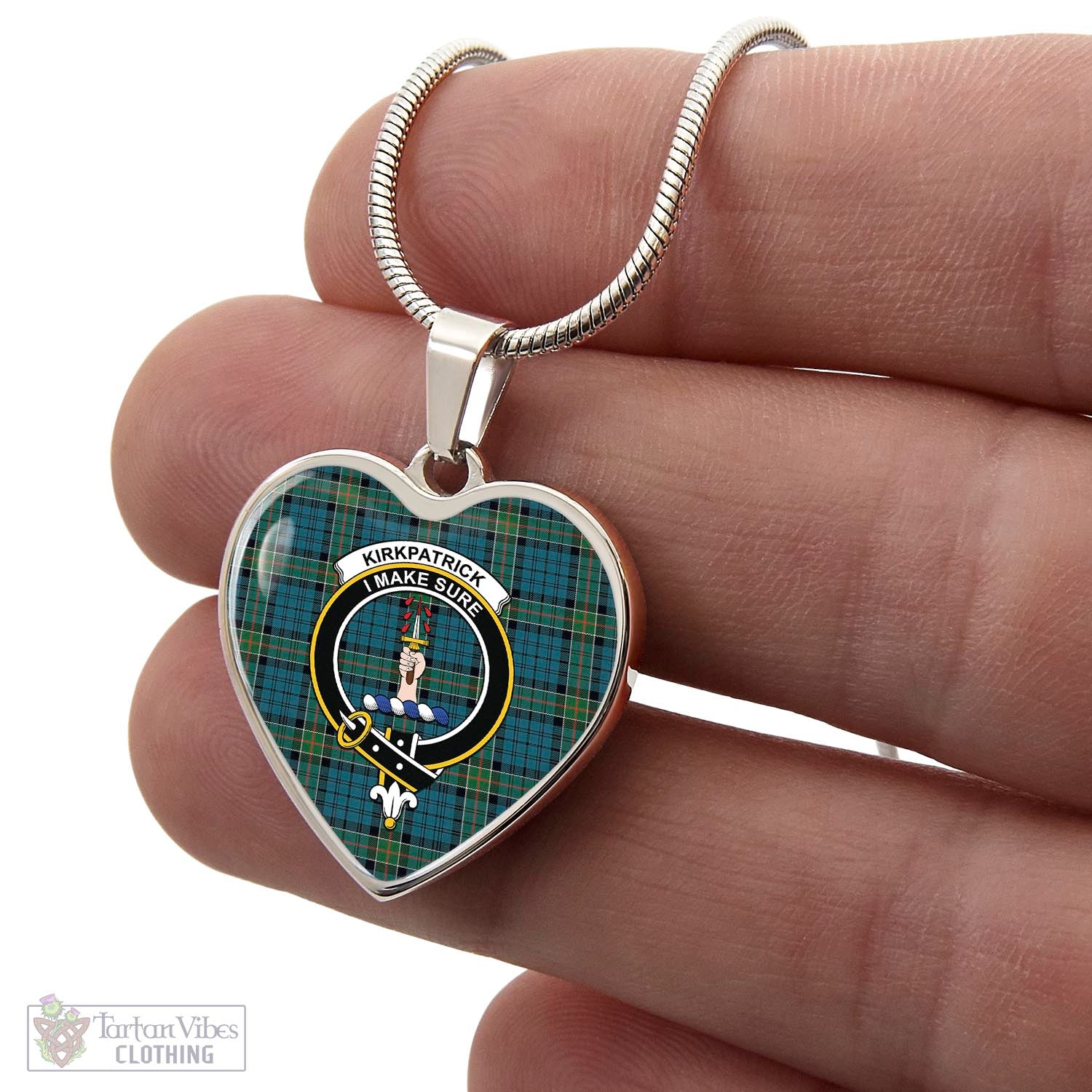 Tartan Vibes Clothing Kirkpatrick Tartan Heart Necklace with Family Crest