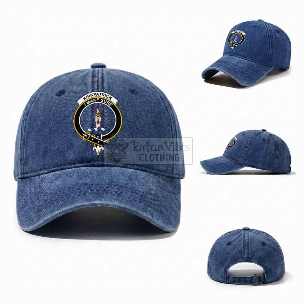 Kirkpatrick Scottish Clan Crest Washed Baseball Cap One Size (Adjustable) Royal Blue - Tartan Vibes Clothing