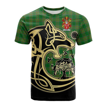 Kyan Irish Tartan Cotton T-shirt with Coat of Arms Celtic Wolf Style