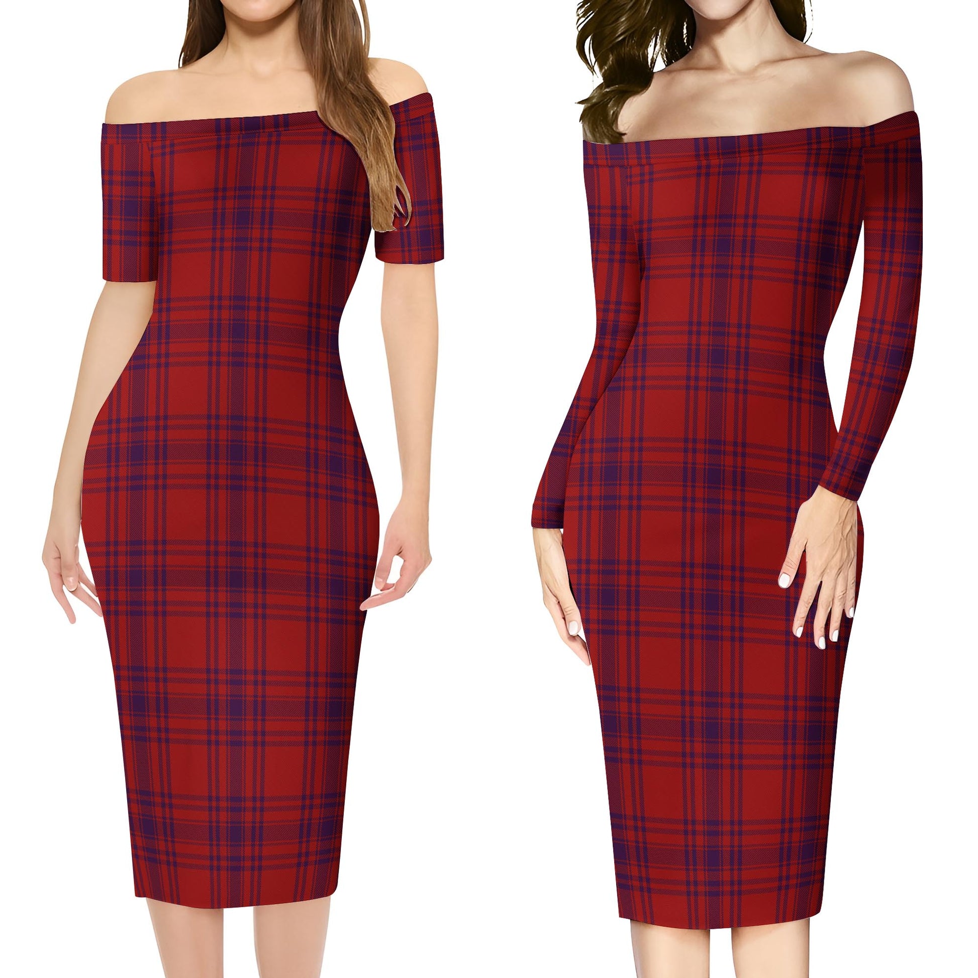 Kyle Tartan Off Shoulder Lady Dress Women's Dress - Tartanvibesclothing