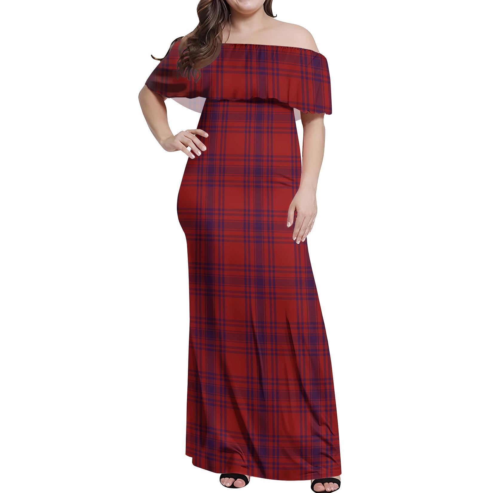 Kyle Tartan Off Shoulder Long Dress Women's Dress - Tartanvibesclothing