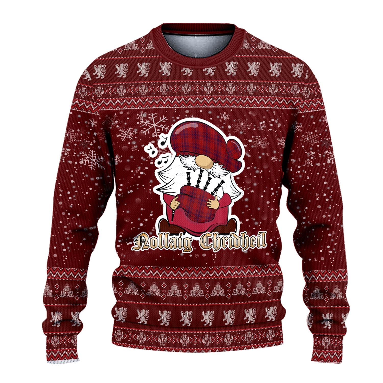 Kyle Clan Christmas Family Knitted Sweater with Funny Gnome Playing Bagpipes - Tartanvibesclothing