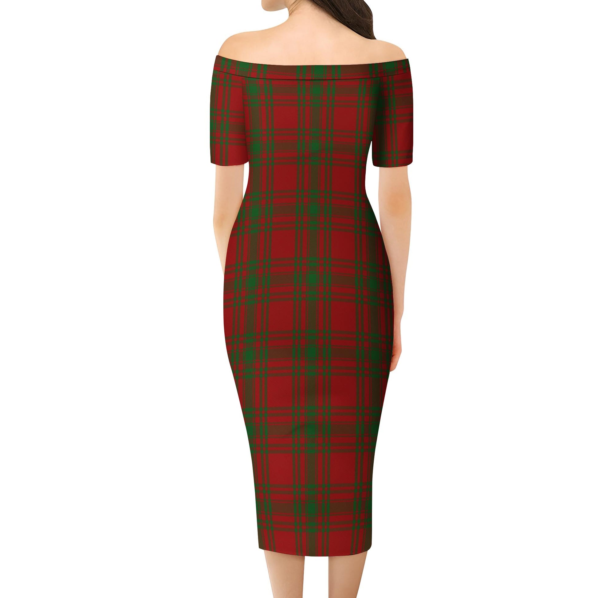 Kyle Green Tartan Off Shoulder Lady Dress - Tartanvibesclothing