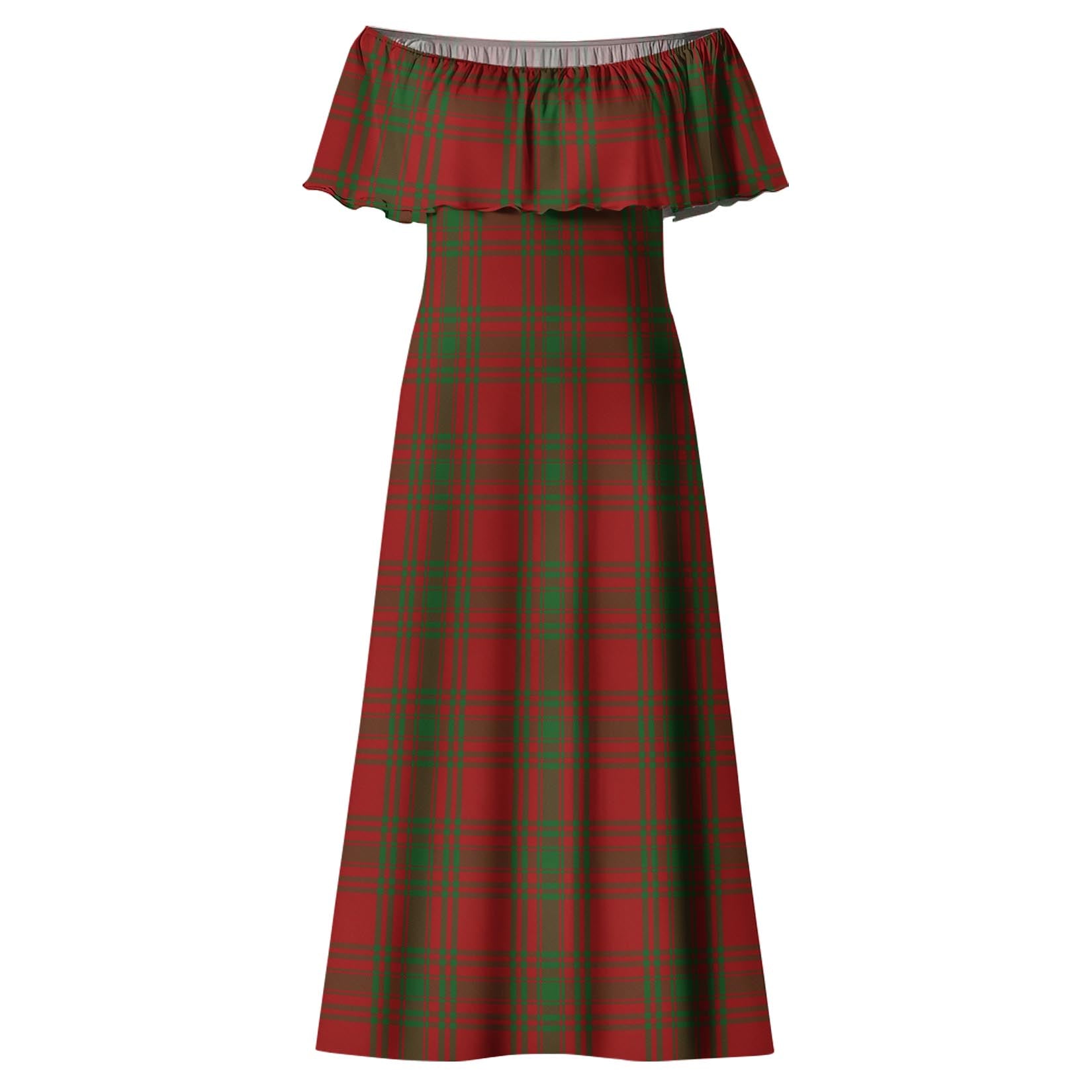 Kyle Green Tartan Off Shoulder Long Dress - Tartanvibesclothing