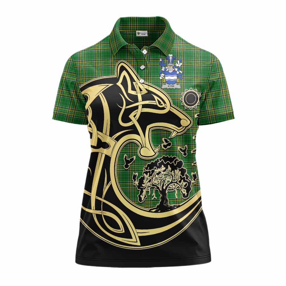 Kyne Irish Tartan Women's Polo Shirt with Coat of Arms Celtic Wolf Style Women - Tartan Vibes Clothing