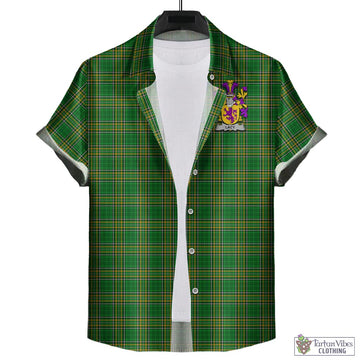 Lacy Irish Clan Tartan Short Sleeve Button Up with Coat of Arms