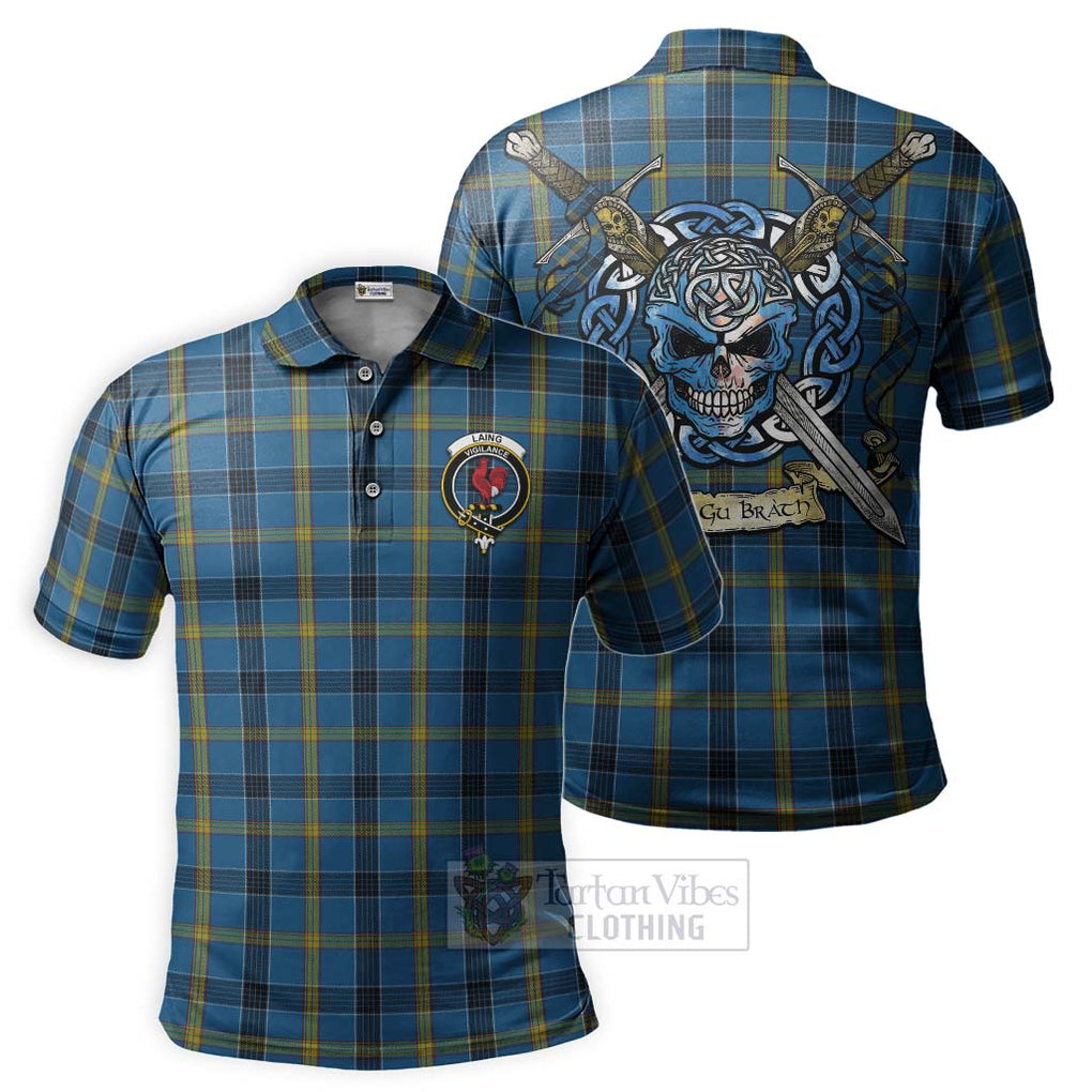 Tartan Vibes Clothing Laing Tartan Polo Shirt with Family Crest Celtic Skull Style