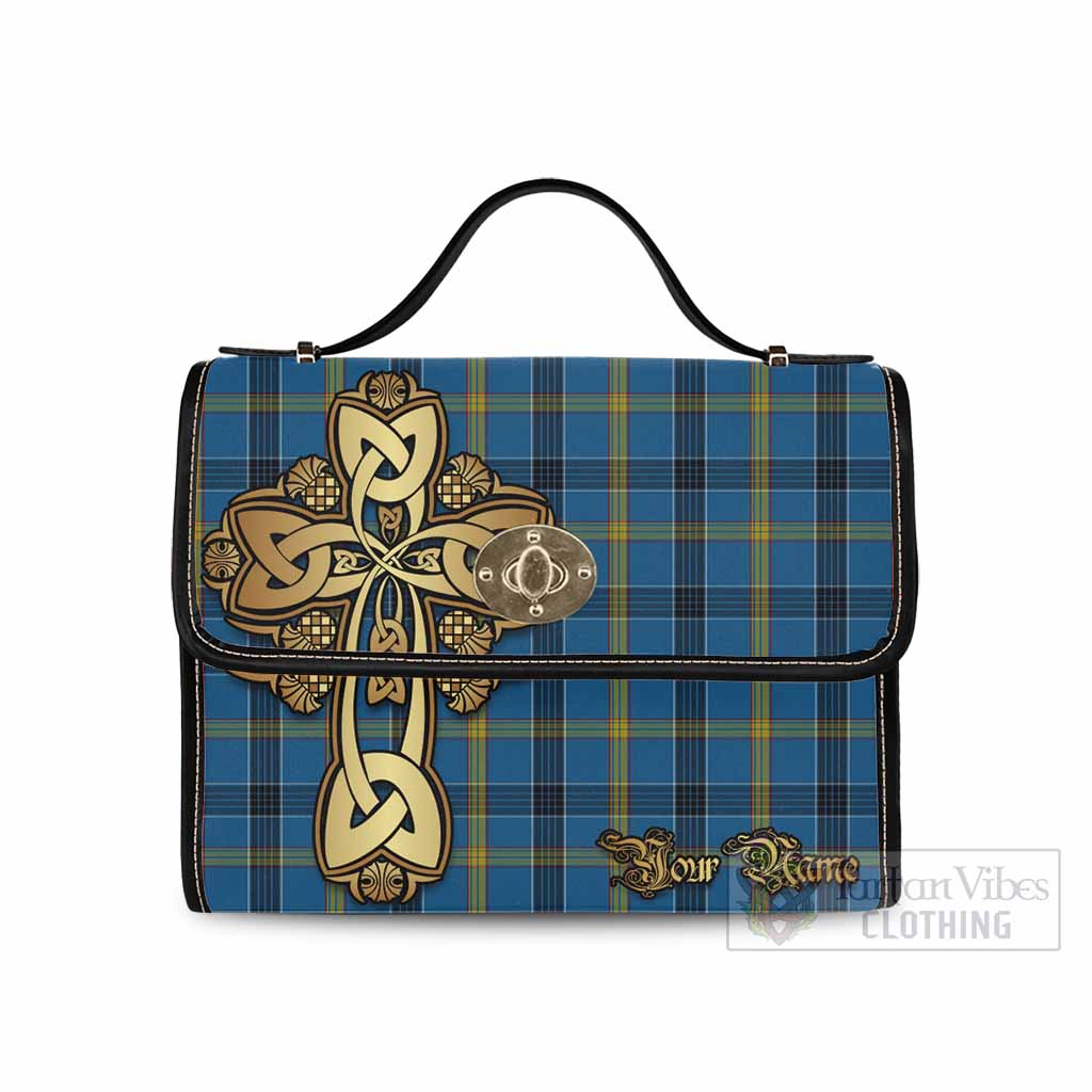 Tartan Vibes Clothing Laing Tartan Waterproof Canvas Bag Golden Thistle Celtic Cross Style