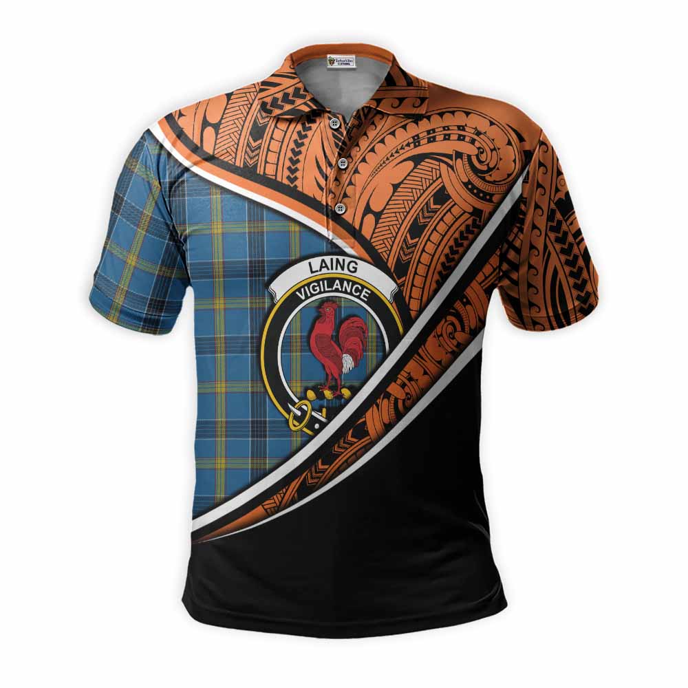 Tartan Vibes Clothing Laing Crest Tartan Polo Shirt with Maori Tattoo Style - Orange Version